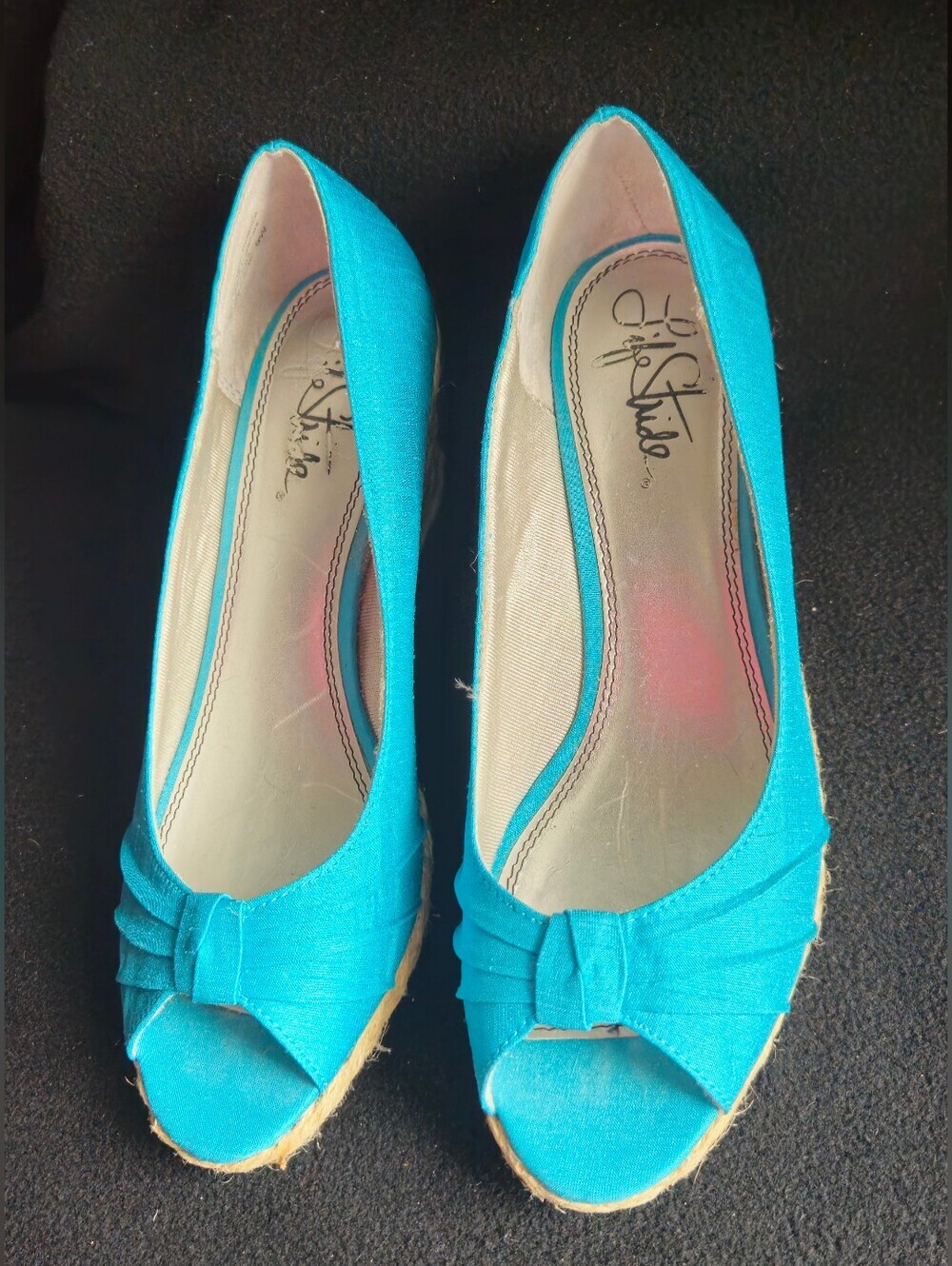 Life Stride Teal Open-Toe Espadrille Wedges - Size 9W